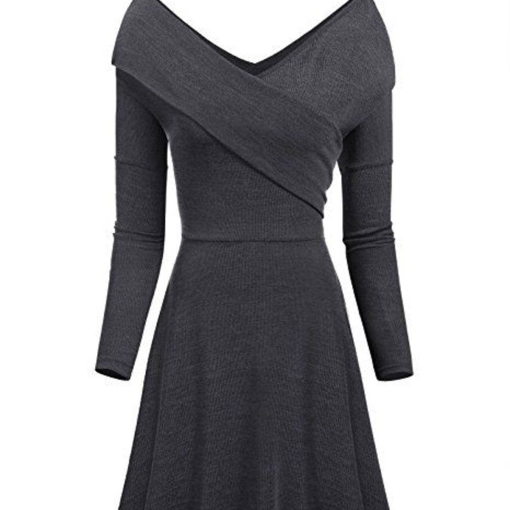 LUCKY MORE-Gray Stretch Swing Midi Dress